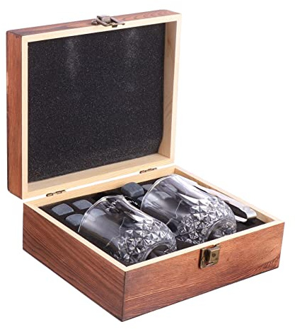 CLISPEED Natural Marble Whiskey Stones Gift with Wood Box Food Grade Chilling Rocks for Whiskey Bourbon Vodka Reusable Cooling Stones That Preserve Flavor Bar Accessories for Drinkers