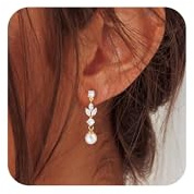 WATEFOER Perlen baumeln Ohrringe für Damen 14K vergoldet Zirkonia Perle Tropfen Ohrringe Verlobung Hochzeit Ohrring für Braut Mode Schmuck Geschenke (Gold)