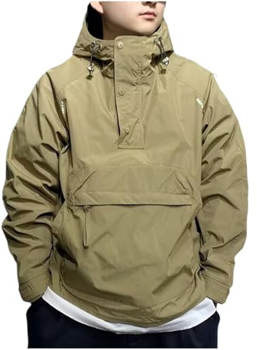 AGWOLF Men's Lightweight Sweatshirt with Zipper Pocket Windbreak Outdoor Pullover Hooded for Travel Hiking Cycling (M-3XL) Khaki