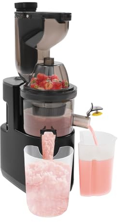 Entsafter Gemüse und Obst | 500W Slow Juicer | Geräuscharme Saftmaschine | 400 mL Saftbehälter | 65-80 U/min | Einfach zu Montieren & Spülen | Netzkabellänge 1m mit Bürste (schwarz)
