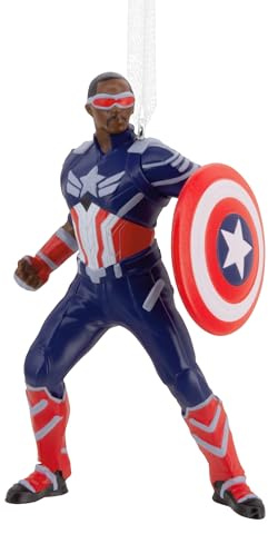 Hallmark Collectable MARVEL Captain America Ornament, Christmas Tree Decoration, Red, Blue & White | Durable Resin, Ideal for MARVEL Fans, 5.1x8.9x5.1cm, Red Blue White Accents