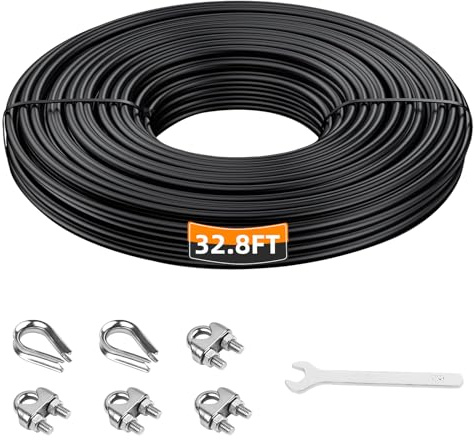 LFJ 10m/20m/30m Gym Kabelzug Seil Latzug Ersatz Stahlseil Fitnessgeräte | Verstellbar Gym Kabel Draht Umlenkrolle Fitness Stahlseil Ummantelt 5mm für Kraftstation Kabelturm DIY Kabelsystem