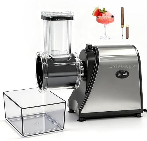 Snow Cone Machine & Shaved Ice Machine, Crushed Ice Maker in Stainless Steel Metal Design with Ice Pick & Tray – Powerful Motor, Sharp Blades, Fast Ice Shaving for Home, Parties