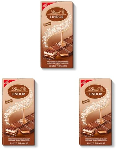 Lindt LINDOR Tavoletta di Cioccolato Al Latte con Ripieno gusto Tiramisù, Formato 100g (Confezione da 3)