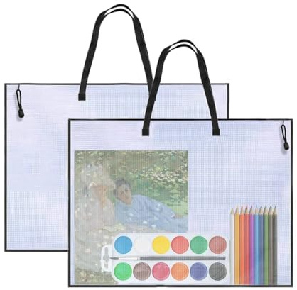Lamiishop 2PCS A2 Art Folder, 25 × 19 Inch A2 Art Folder Carry Case Whit Zipper, Waterproof Portfolio Case, Clear Portfolio Case for Drawing/Painting, Storage Folder for Kids Painting, 63×48 cm