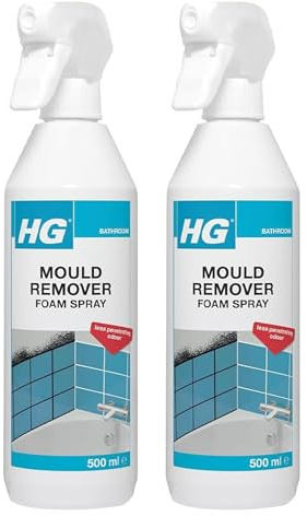 2 x HG 500ml Mould Remover Foam Spray Fast Acting Cleaner for Black Mould on Bathroom Tiles Grout Silicone Seals and Walls Powerful Foam Action for Home Surface Cleaning