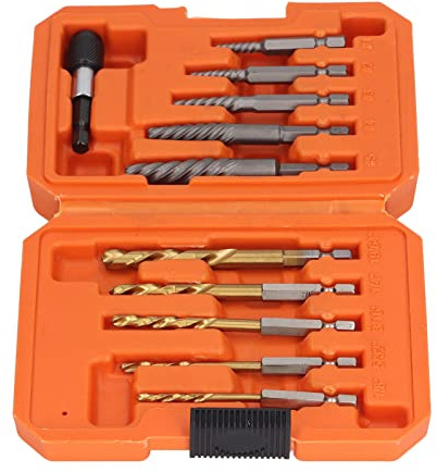 Kit de extractores de tornillos dañados de 11 piezas, conjunto de herramientas para retirar pernos y espárragos, extractor de tornillos de acero de alta velocidad con brocas y caja
