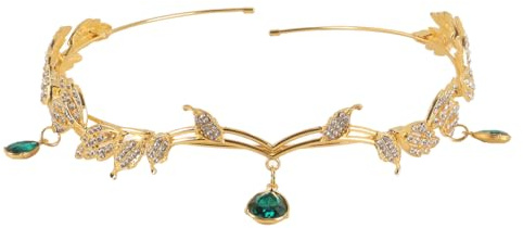 Huba Couronne de vigne en feuille d'or avec bijou de front en strass vert foncé pour femme (mariage)