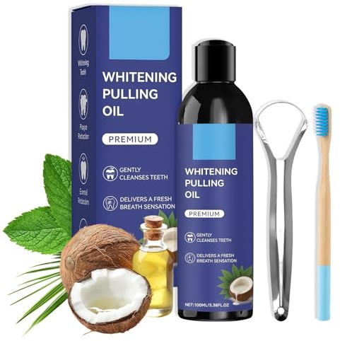 Coconut Oil Pulling Mouthwash 100ml for Teeth Cleaning and Fresh Breath - Alcohol-Free, Fluoride-Free, Includes Toothbrush and Tongue Scraper, Oral Care Kit