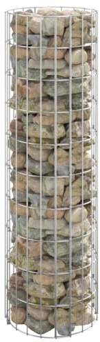 Tonture Gabionen-Säule Rund Verzinkter Stahl Ø30x100 cm Gartensäule mit Maschenweite 10x5 cm robuste Gartenabgrenzung wetterfest für Terrasse und Vorgarten Sichtschutz Zaunfeld