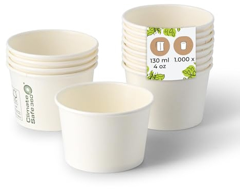 BIOZOYG 50x Eisbecher Pappe 75 ml weiß - Einwegbecher plastikfrei und biologisch abbaubar - Dessertschale To-go-Becher - kleine Eiscremebecher