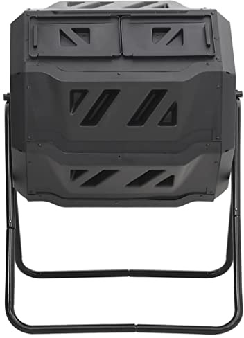 Composteur de jardin 160 l avec deux compartiments - Bac à compost rotatif à 360 ° en plastique pour déchets de jardin - 73 x 64 x 95 cm - Noir