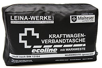 Leina Werke Trousse de Secours pour Voiture - 11054 Compact Ecoline avec Gilet et Velcro (Noir/Blanc)