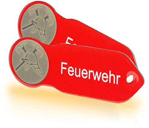 Einkaufswagenlöser ® Code24 Feuerwehr F1 / Schlüsselanhänger Einkaufschip mit Schlüsselfundservice/Abziehbarer Einkaufswagenchip Metall, Chip Einkaufswagen, Key Finder / 2 Stück