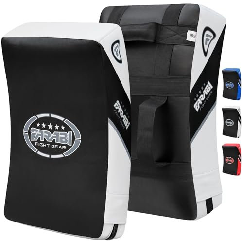 Farabi Sports Kick Shield MMA Muay Thai Böjda Kickboxning Kuddar Strike Pad Stansning Fot Mål Boxning Träning Kick Pad Kampsport Taekwondo Karate Pads X 1 enhet (Black/White)