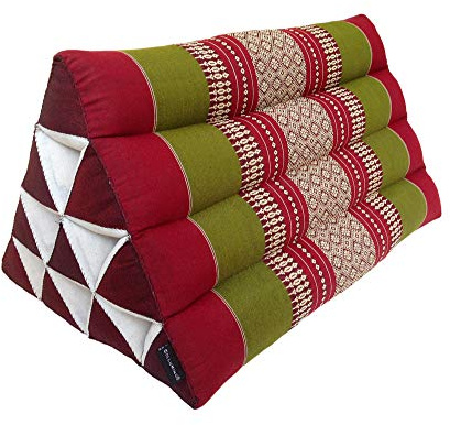 Collumino Traditional Thai Kapok Oriental Style Triangle Recliner Cushion for Yoga Meditation or Relaxation (Green, Burgundy)