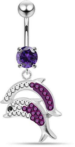 Monster Piercing Lila Kristall Stein Trendy Delphin Design Sterling Silber Bauch Bars Piercing