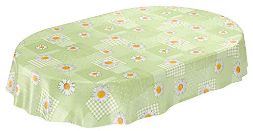 ANRO Wachstuchtischdecke Wachstuch Wachstischdecke Tischdecke Kamille Patchwork Grün Oval 180x140cm