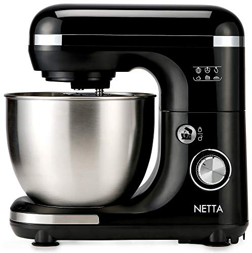 NETTA Stand Mixer 600W Tilt Head Food Mixer - Including Dough Hook, Whisk and Beater - 7 Different Speed Settings, 5L Stainless Steel Mixing Bowl - Includes Splash Guard