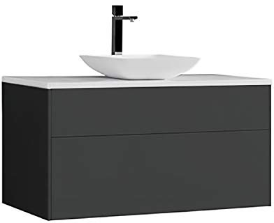 StoneArt Badmöbel Set Mineralguss Waschbecken Waschschale Aufsatzwaschbecken und Unterschrank Waschtisch Einzel- oder Doppelwaschbecken Venice VE-1000pro-2 dunkelgrau 100cm