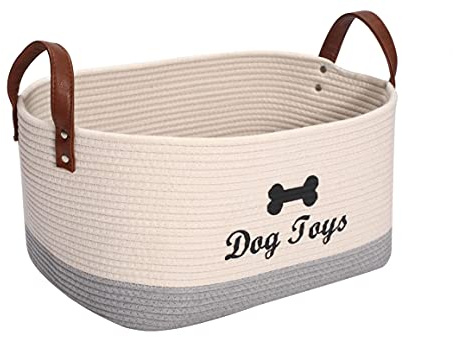 Brabtod Large cotton dog toy basket storage, 16.5x10.6x 7.5 puppy toy basket,puppy bins,laundry basket storage bin-Perfect for organizing pet toys,blankets,leashes,pee mats and diapers