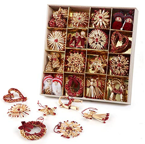 Strohsterne Christbaumschmuck, Homewit 56 Teiliges Weihnachtsbaumschmuck Set aus Stroh, Strohsterne für Baumschmuck Weihnachten & Natürlicher Weihnachtsdekoration