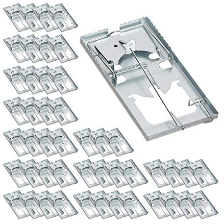 Relaxdays 48 x råttfälla, tandad fångstyta, återanvändbar, snäppfälla, hög slagkraft, metall, slagfält, silver