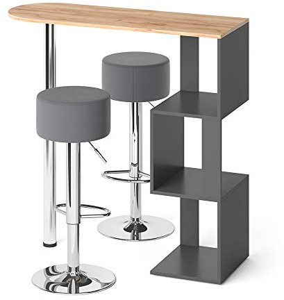 Vicco Bartisch-Set Vincent, Goldkraft Eiche, 113 x 39.8 cm | mit 2 Barhockern, zur Nutzung als Stehtisch mit seitlichen Ablageflächen