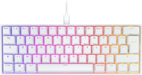 CORSAIR K65 RGB MINI 60 % Clavier de Jeu Filaire Mécanique – Switches Linéaires CHERRY MX RED – Touches PBT Double-Shot – Compatible iCUE – AZERTY FR – PC, Mac, Xbox – Blanc