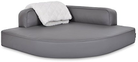 Mypado Eck Hundebett, Hundekissen, Hundesofa, Kunstleder Silber, auch orthopädisch dreieckig