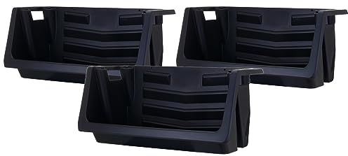 Mighty Tuff Lot de 3 poubelles gigognes robustes avec poignées extra larges, large ouverture frontale, emboîtables, empilables verticalement, peuvent supporter jusqu'à 45,4 kg, noir