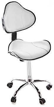QUIRUMED Ergonomischer Hocker mit Gaslift, Basis mit 5 Rädern, weiße Farbe, höhenverstellbar, Struktur aus verchromtem Stahl, Kunstleder, Ästhetik, Physiotherapie, medizinische Zentren, Büro