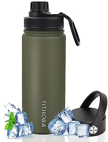 TITIROBA Edelstahl Trinkflasche 600ml Auslaufsicher Thermosflasche BPA Frei Isolierflasche Vakuum Doppelwand Isolierung Olivgrün