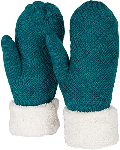 styleBREAKER Damen Strick Fäustlinge Rauten Muster Fleece | Ohne störende Nähte, weiches Bündchen, sehr elastisches Polyacryl-Gewebe für 16-21 cm Handumfang, isolierendes Innenfutter.