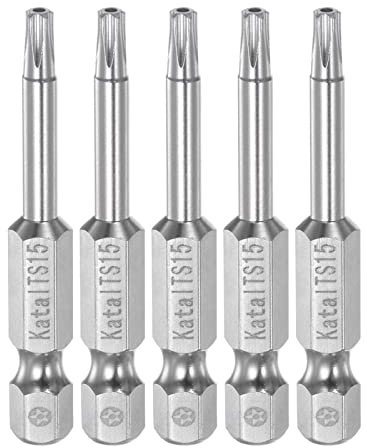 sourcing map 5 Stück T15 Stern 5 Punkt Torx Schraubendreher Bit Set mit Löch 1/4 Zoll Sechskantschaft 50mm Länge Magnetisch Bitsatz für Elektroschrauber Akkuschrauber Werkzeug Reparatur