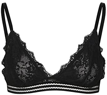 VERO Moda Damen Spitzen Triangel BH ohne Bügel & Polster | Lace Bralette | Spagettiträger Bustier VMANNA, Farben:Schwarz, Größe:XS