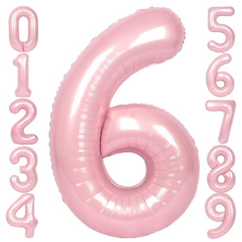 SUWEN 40 Zoll Rosa 6 Zahlenballon Folie 0-9 Geburtstag Große Zahlen | 6. Geburtstag Jubiläum Party Dekorationen Große Helium Zahlenballons Jumbo Riesen Große Mylar