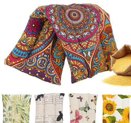 Wärmekissen Mikrowelle - Körnerkissen Mikrowelle - Unparfümiert - Körnerkissen Nacken Schulter - Wärmekissen Bauch - Bio-Hirse-Samen-Füllung - Handgefertigt - Heat Pad - Saco Semillas 45x13cm