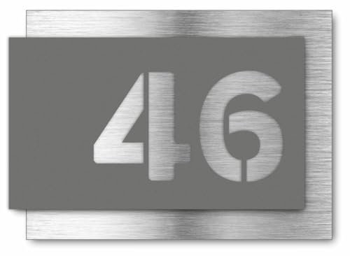 Premium Hausnummer | Wetterfest Rostfrei | Individuell anpassbar | Aluverbund silber gebürstet und Acrylglas | 3D Effekt | Wetterfest | Art.Nr. H1001 (Grau Matt)