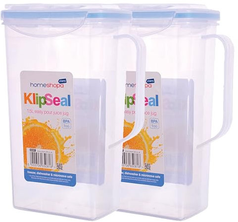 Homeshopa 2 Pack 1.5L Fridge Door Water Pitcher with Handle, BPA Free Plastic Pitcher with Flip Top Lid, Airtight Leakproof Liquid Water Storage Jug, Dishwasher Safe
