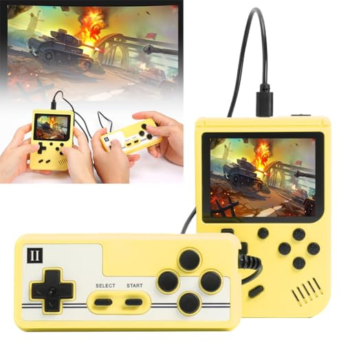 PKKP Handheld-Spielkonsole, Retro-Spielekonsole mit 500 Klassische FC Spiele, Handheld Game Console, Retro Konsole Game Stick für Erwachsener Teenager Geburtstagsgeschenk (Gelb-2 Spieler)