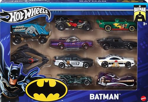 Hot Wheels Spielzeugautos, 10 Stück, Batman-Thema, Maßstab 1:64, Die-Cast Vehicles, beliebte Helden, Sidekick & Villain Castings aus The Global Franchise