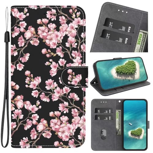 KRjcsfhy Hülle Case für Samsung Galaxy Note20, Lederhülle [ Premium Echtleder] [RFID Blocker] [Kartenfach] [Magnet] TPU Stoßfeste Klapphülle TPU Schutz für Samsung Galaxy Note20,Pflaumenblüte