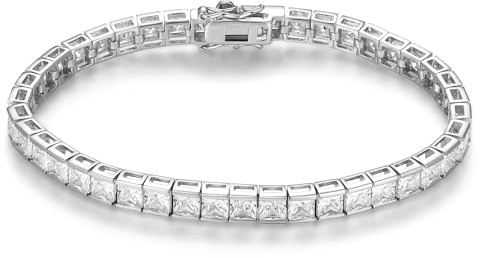 Gemsme 4 * 4mm Square Tennis Bracelet, 4mm Thin 18K White Gold Plated Square Cubic Zirconia Tennis Bracelet for Women - 6.5 inch