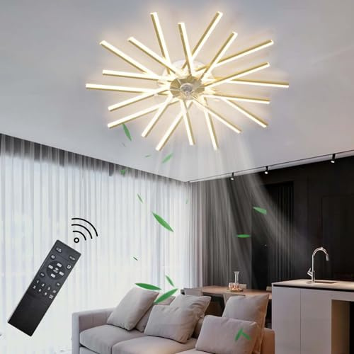 Smart Deckenventilator Mit Beleuchtung Reversible Dc Motor Modern Dimmable Ventilator Lampe Großerdeckenleuchte Mit Ventilator Groß Für Schlafzimmer Wohnzimmer LED Leise Timer-White||62cm