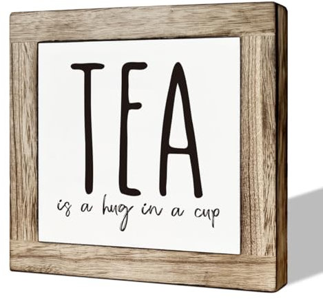 Tea is A Hug in A Cup, Wooden Box Signs for Home Decor, Rustic Wooden Table Sign, Teas Bar Decors, Teas Station Wood Decors, Farmhouse Kitchen Decor for Shelf, Tea Lover Gift