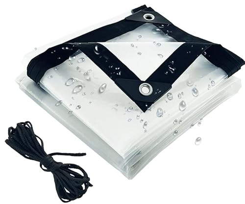 Telone impermeabile trasparente, con occhielli per esterni, in polietilene, resistente alle intemperie, pieghevole, in plastica con corde elastiche da 5 m, resistente alle intemperie (1 x 1 m)