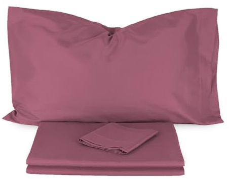 Morbidissimi Set lenzuola Completo letto, Sotto + Sopra + federa, No Stiro, Colore Prugna, Singolo, Tinta Unita in Microfibra, Made in Italy J605