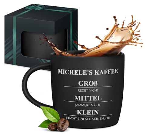 Maverton Keramik Kaffeebecher 400ml mit Gravur - personalisierte Kaffeetasse aus Matt Keramik mit Henkel für Frauen zum Geburtstag zu Weihnachten - Trinkbecher matt schwarz - Innen schwarz - Kaffee