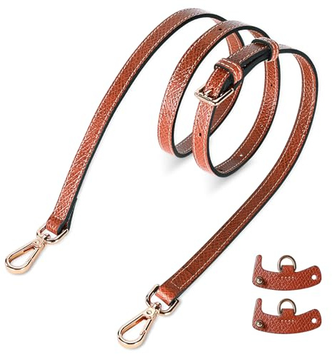 Astonatick Schultergurt für Longchamp Tasche Damen, Schulterriemen aus Leder für Minitaschen, No-Punch & Verstellbare, Umhängegurt mit 2 Stück Schultergurtadapter für Lepliage, Braun und Gold